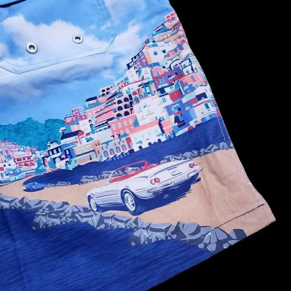 NEW Peter Millar Men's XL Graphic Print Drawstring Lined Swim Trunks